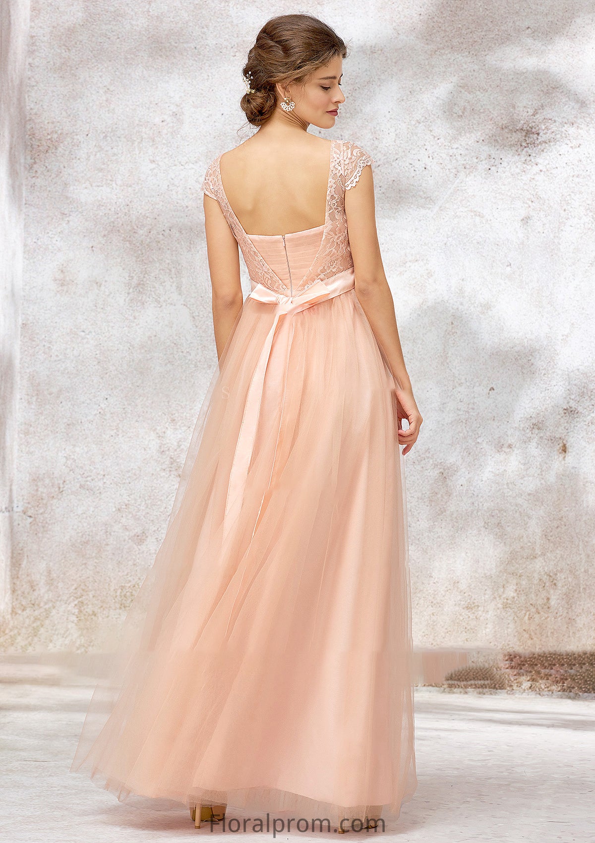 Sleeveless Bateau Long/Floor-Length Tulle A-line/Princess Bridesmaid Dresses With Sashes Lace Paula HJP0025405