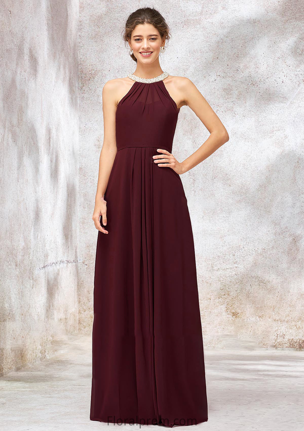 Sleeveless Scoop Neck Long/Floor-Length Chiffon A-line/Princess Bridesmaid Dresses With Pleated Beading Amira HJP0025406