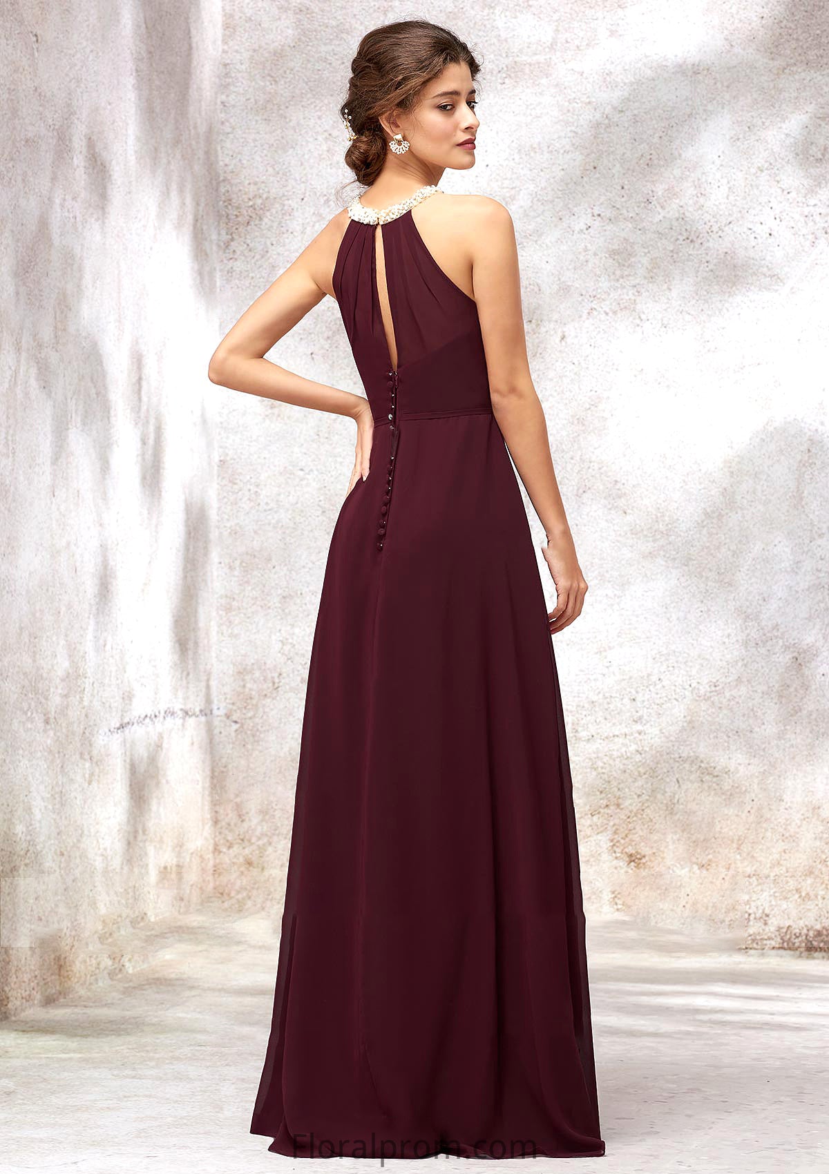 Sleeveless Scoop Neck Long/Floor-Length Chiffon A-line/Princess Bridesmaid Dresses With Pleated Beading Amira HJP0025406