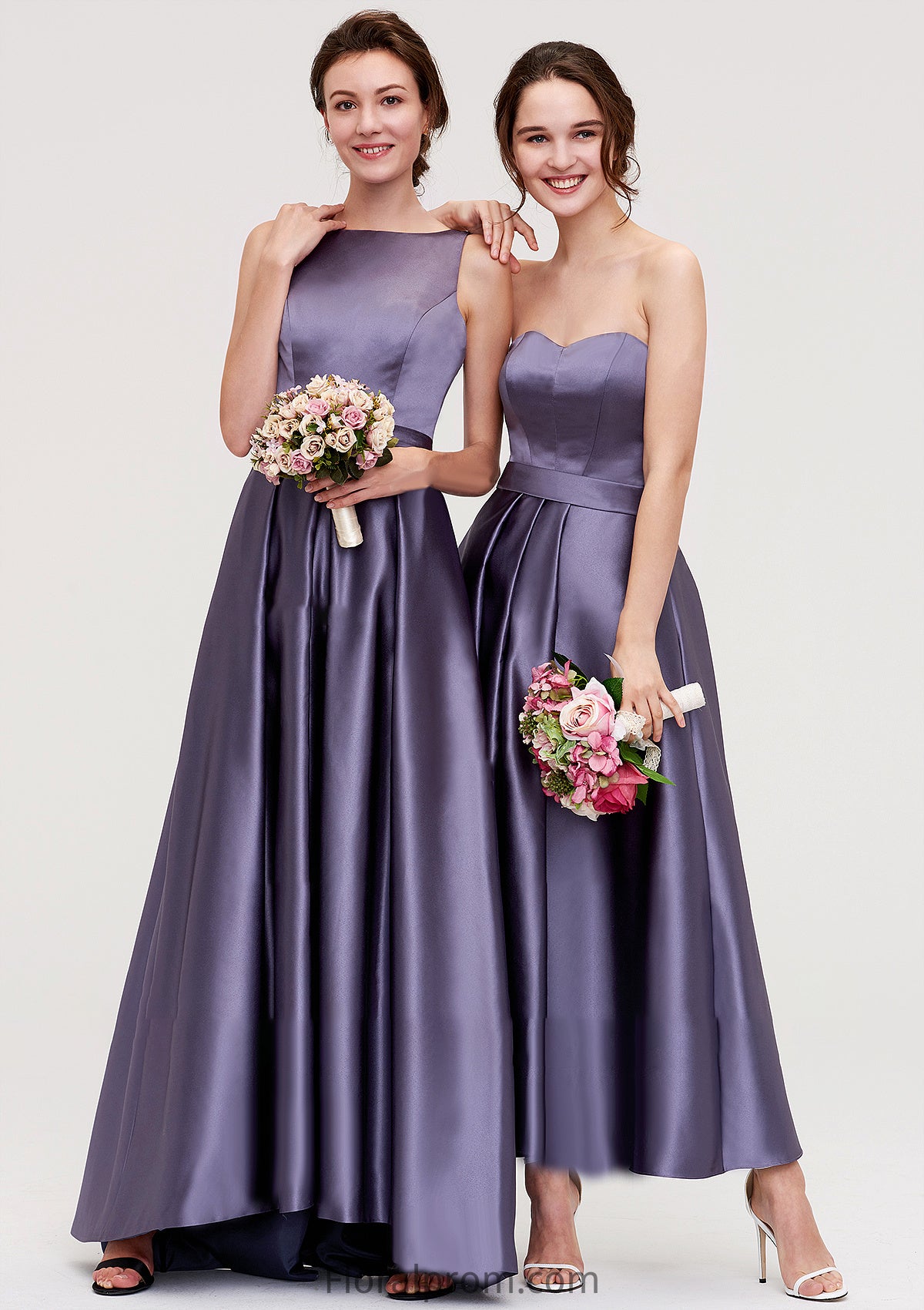 Sweetheart Sleeveless A-line/Princess Satin Ankle-Length Bridesmaid Dresses With Pleated Emelia HJP0025408