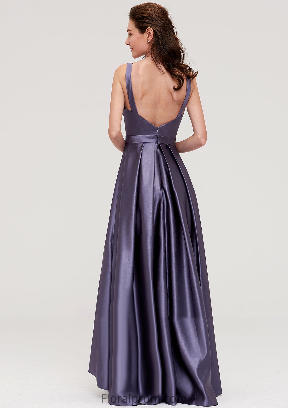 Sleeveless Bateau Ankle-Length Satin A-line/Princess Bridesmaid Dresses With Pleated Princess HJP0025409