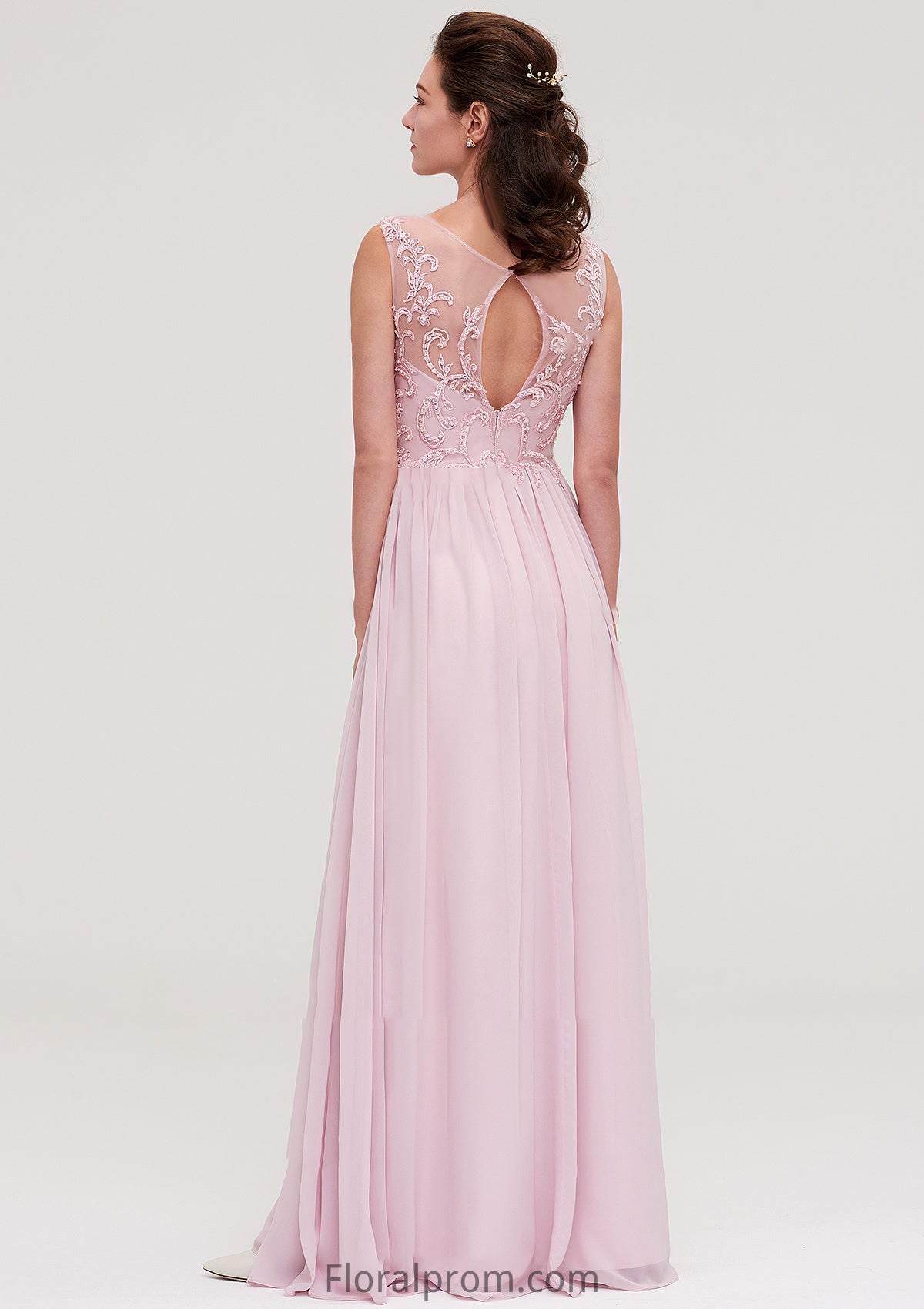 Sleeveless V Neck A-line/Princess Chiffon Long/Floor-Length Bridesmaid Dresseses With Beading Appliqued Lola HJP0025410