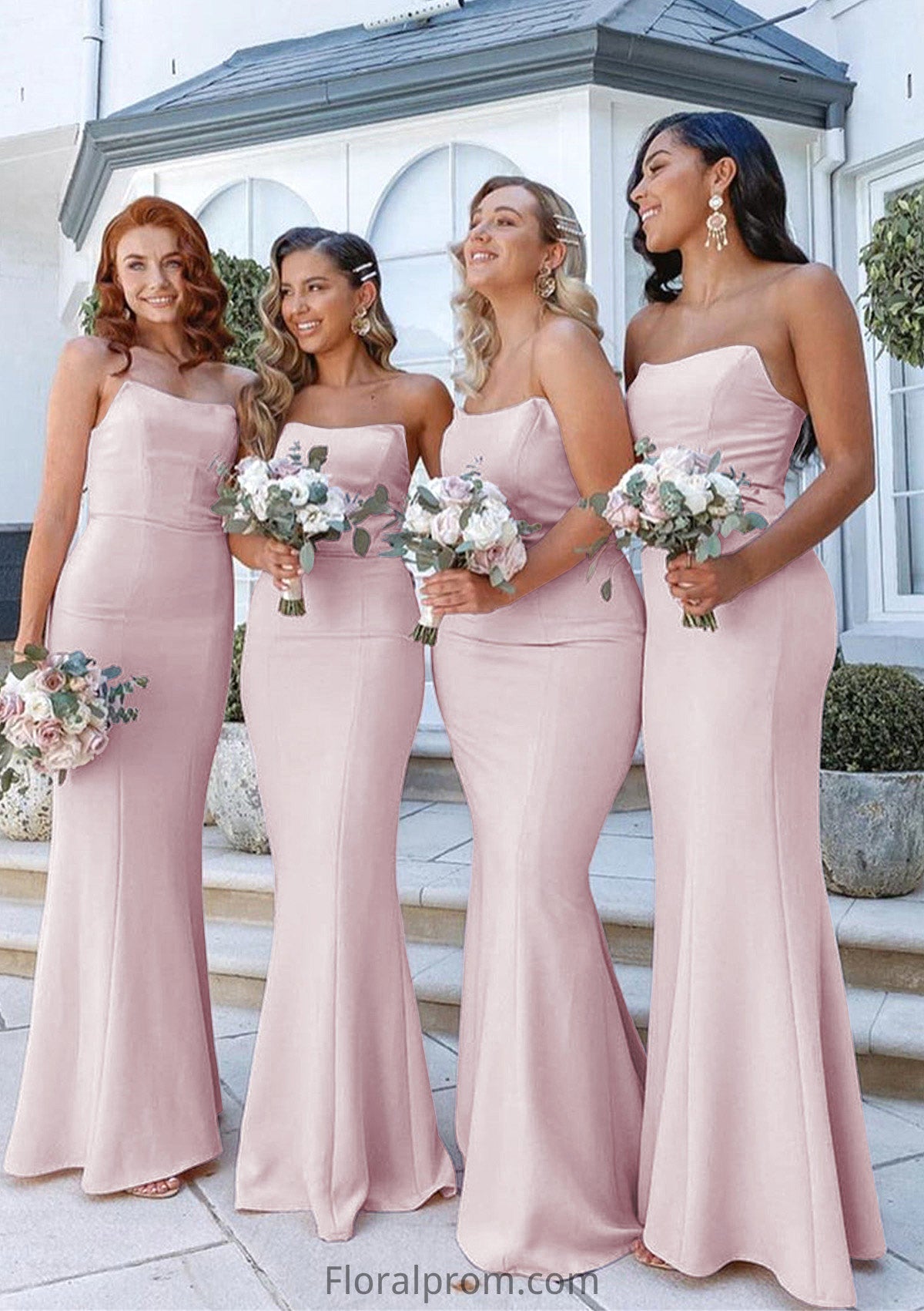 Sheath/Column Square Neckline Sleeveless Long/Floor-Length Elastic Satin Bridesmaid Dresses Ursula HJP0025411