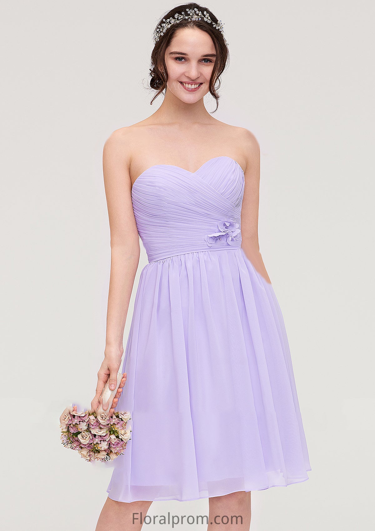 Sleeveless Sweetheart Chiffon Knee-Length A-line/Princess Bridesmaid Dresses With Pleated Flowers Allie HJP0025413