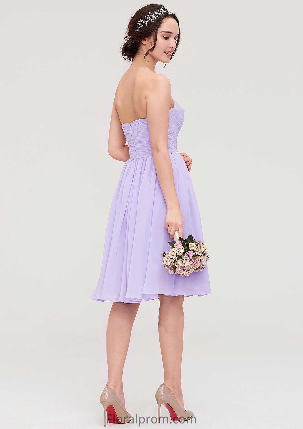 Sleeveless Sweetheart Chiffon Knee-Length A-line/Princess Bridesmaid Dresses With Pleated Flowers Allie HJP0025413