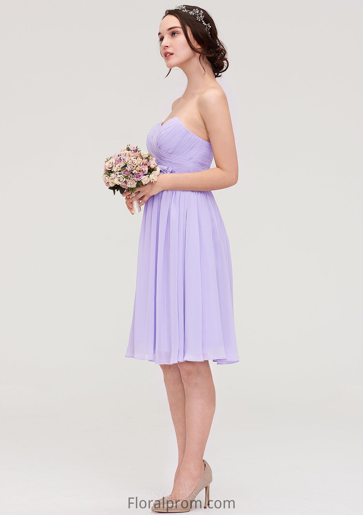 Sleeveless Sweetheart Chiffon Knee-Length A-line/Princess Bridesmaid Dresses With Pleated Flowers Allie HJP0025413