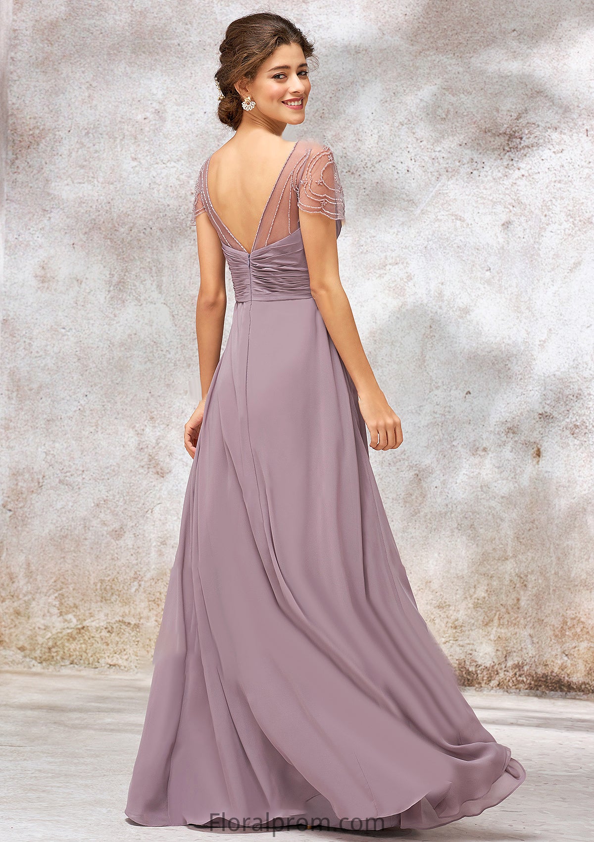 V Neck Long/Floor-Length Chiffon A-line/Princess Bridesmaid Dresses With Pleated Beading Jamiya HJP0025416