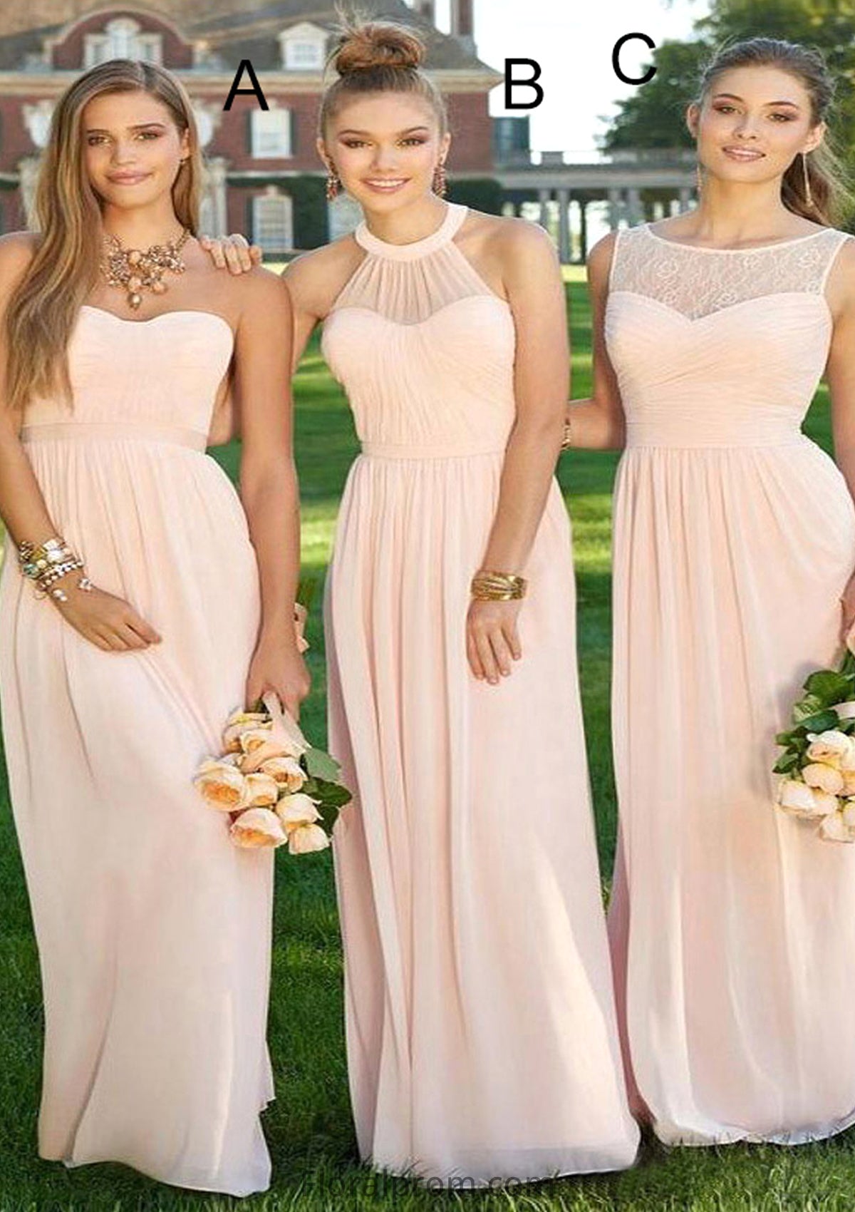 Sweetheart Sleeveless Long/Floor-Length A-Line/Princess Chiffon Bridesmaid Dresses Kara HJP0025418