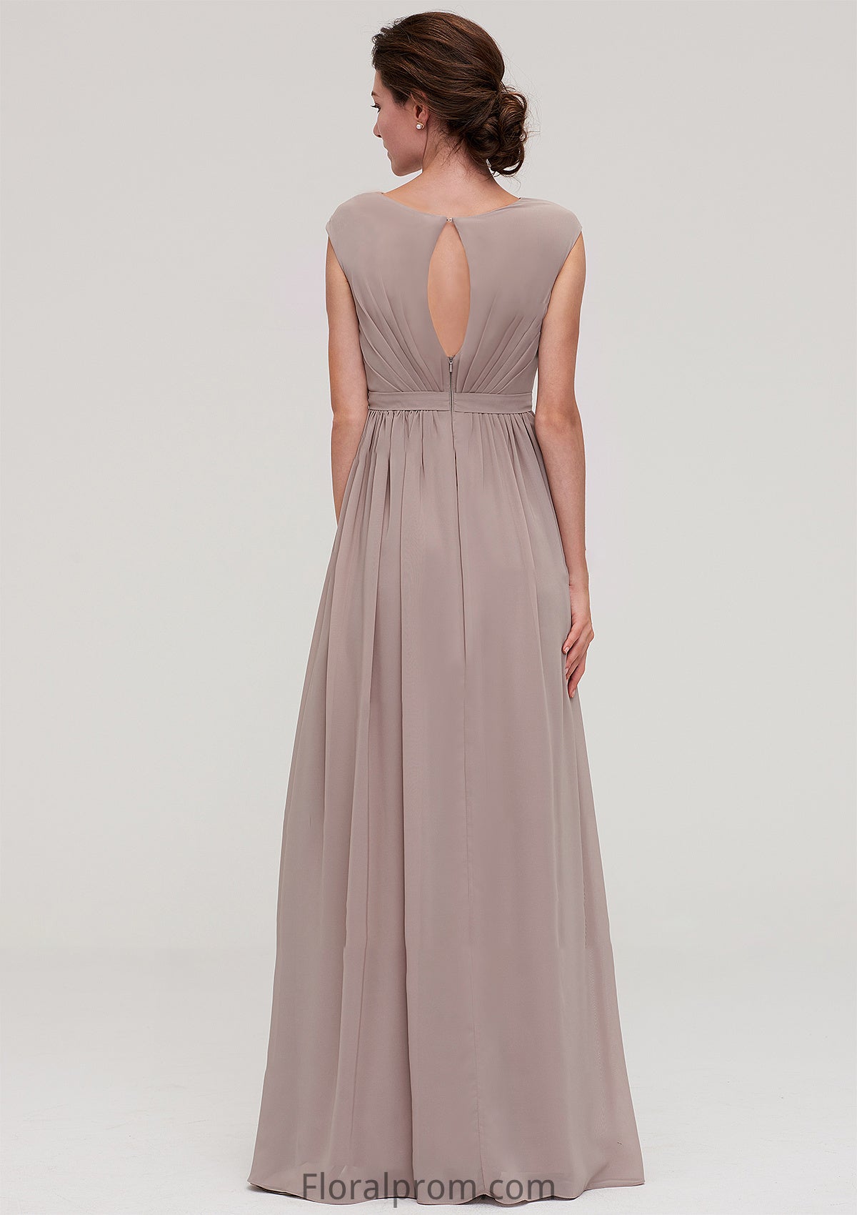 Bateau Sleeveless A-line/Princess Chiffon Long/Floor-Length Bridesmaid Dresses With Pleated Kianna HJP0025420