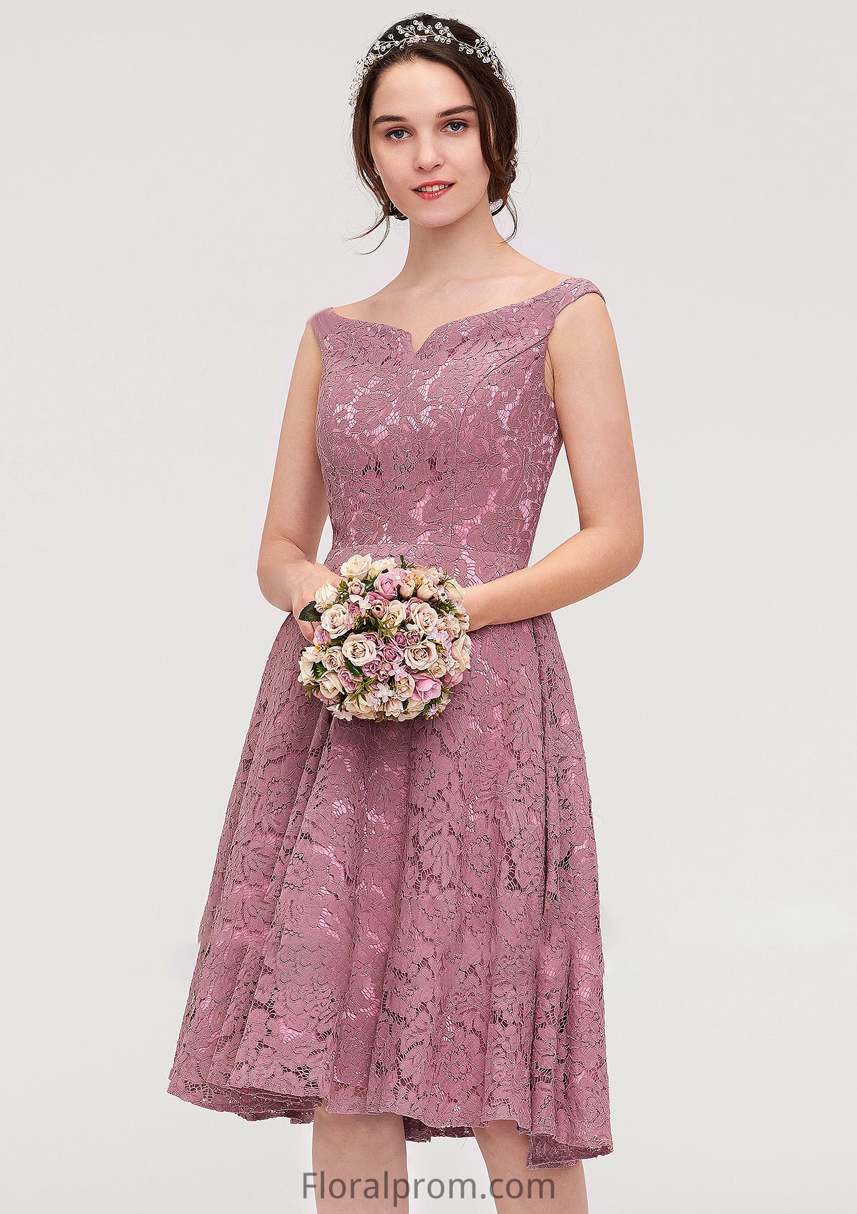 Sweetheart Sleeveless A-line/Princess Lace Knee-Length Bridesmaid Dresses Macie HJP0025421