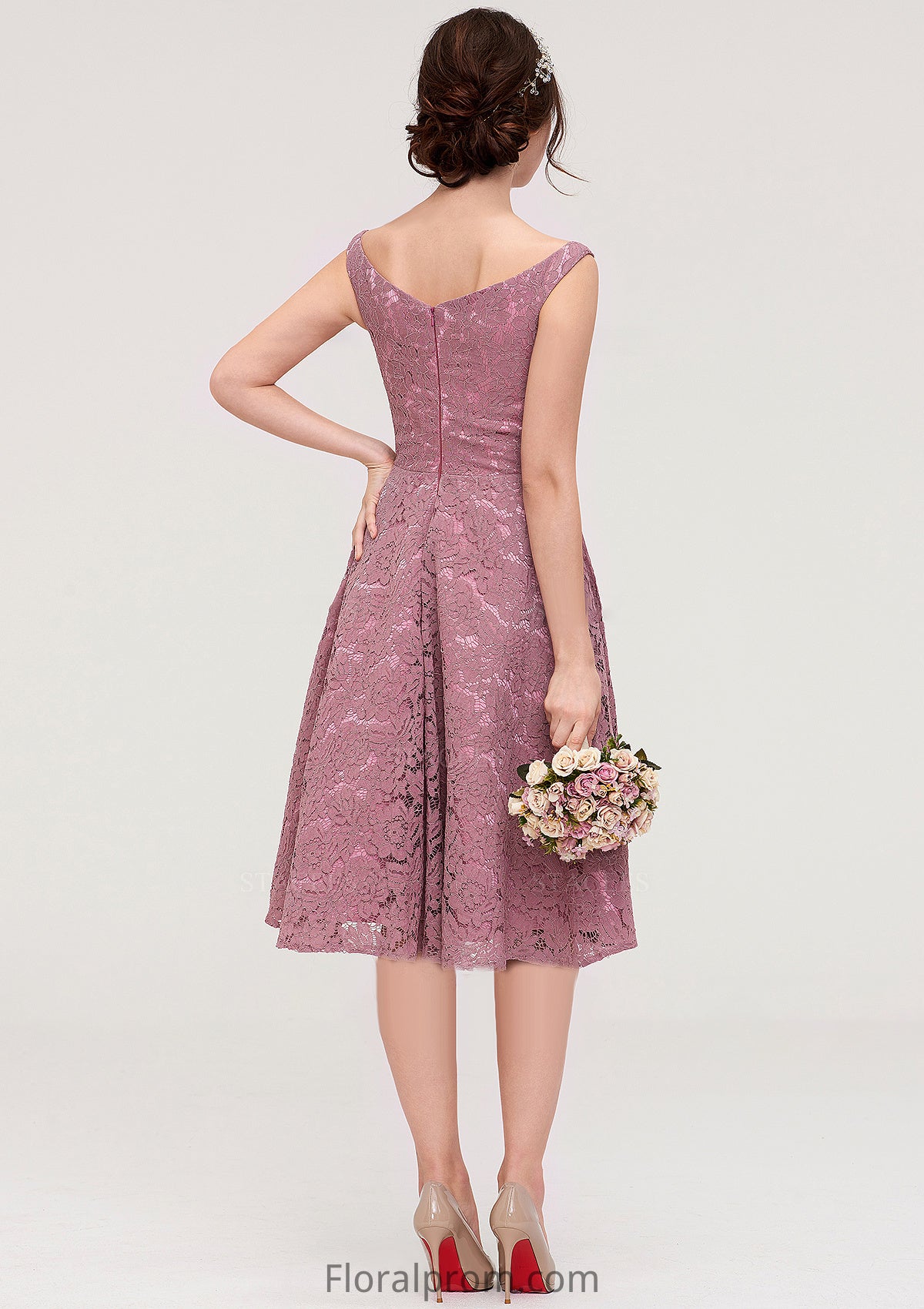 Sweetheart Sleeveless A-line/Princess Lace Knee-Length Bridesmaid Dresses Macie HJP0025421