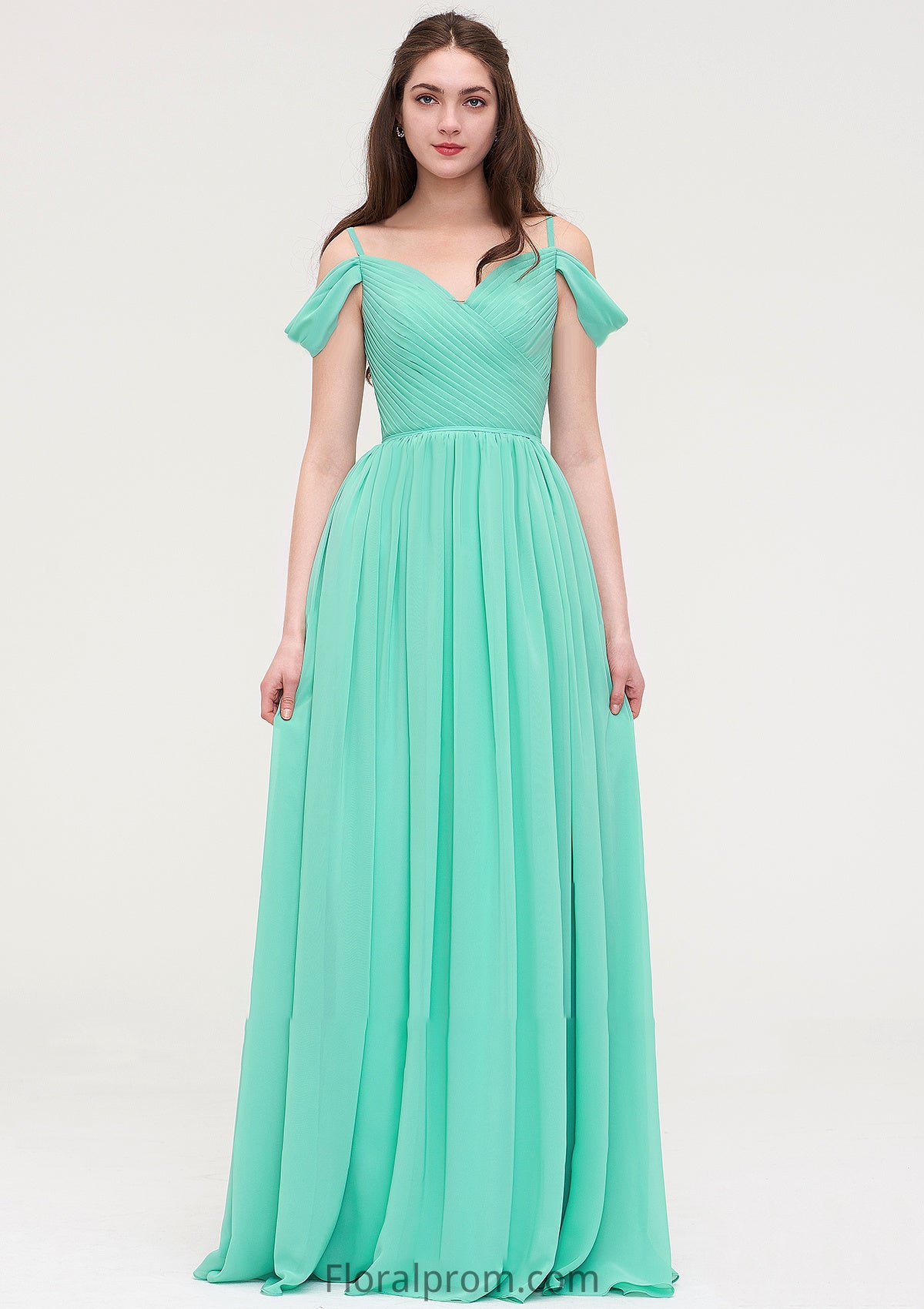 Sweetheart Sleeveless Long/Floor-Length Chiffon A-line/Princess Bridesmaid Dresses With Pleated Nita HJP0025422