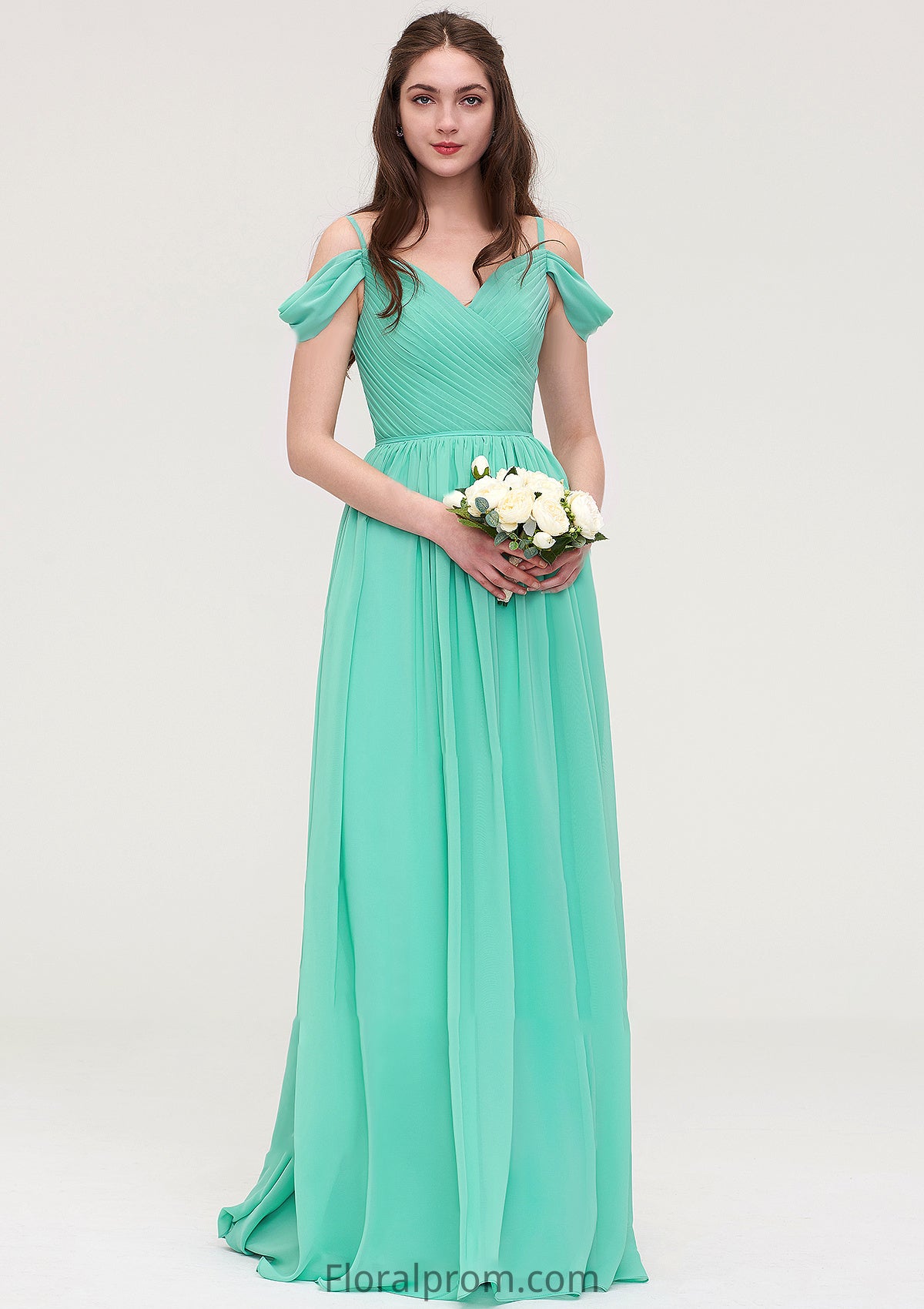 Sweetheart Sleeveless Long/Floor-Length Chiffon A-line/Princess Bridesmaid Dresses With Pleated Nita HJP0025422