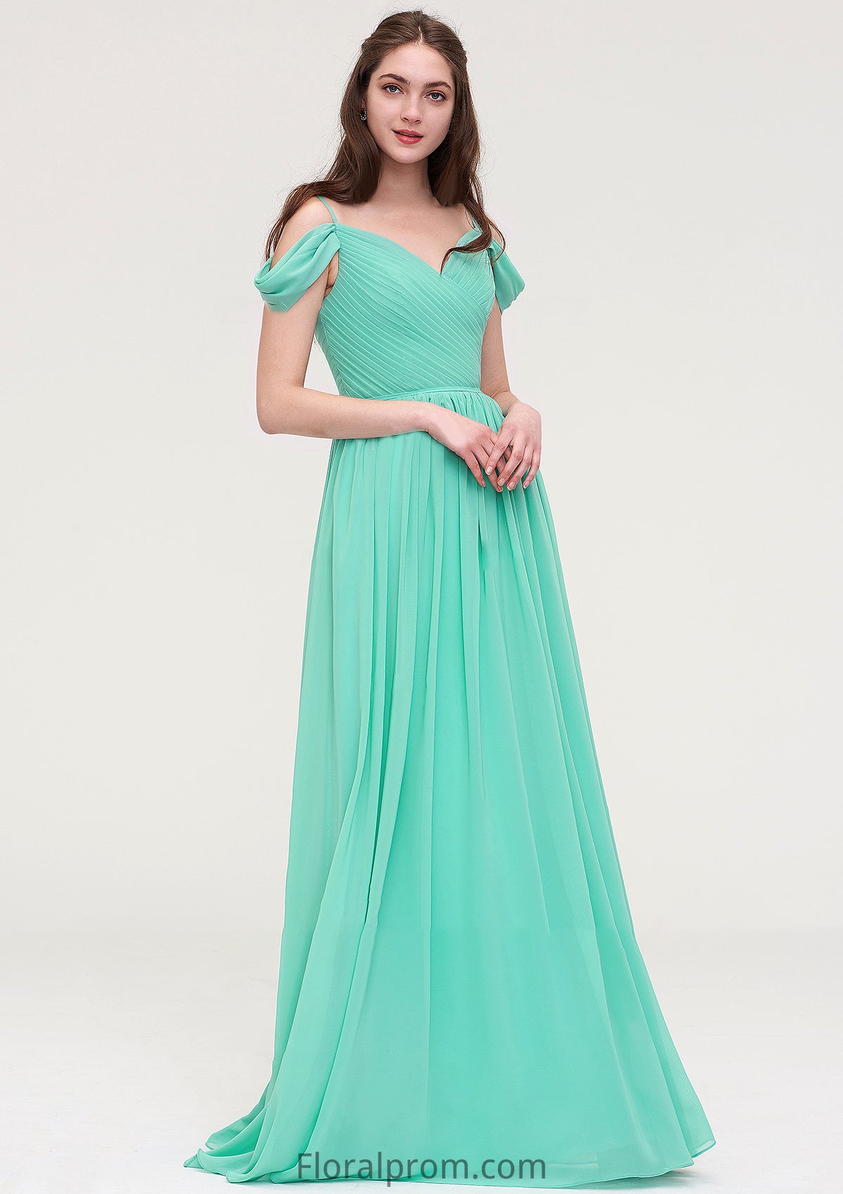 Sweetheart Sleeveless Long/Floor-Length Chiffon A-line/Princess Bridesmaid Dresses With Pleated Nita HJP0025422