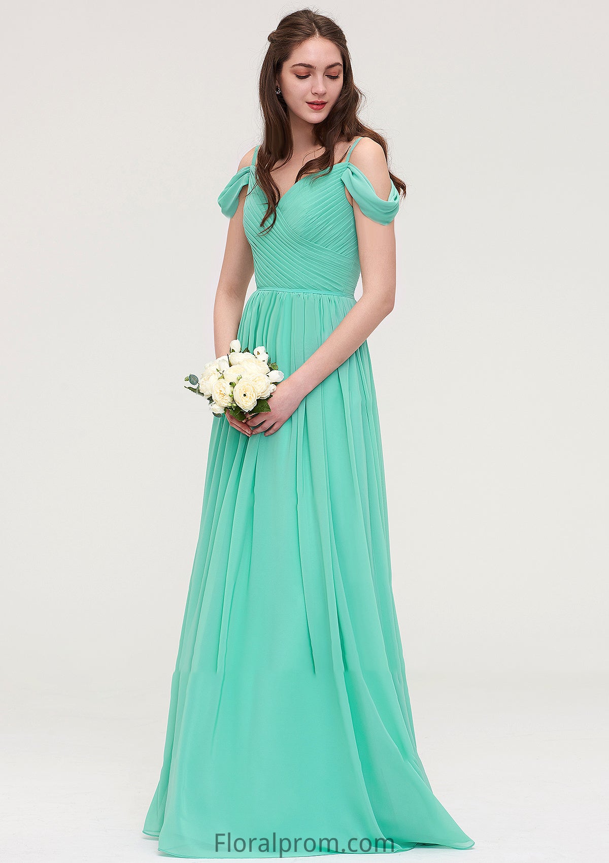 Sweetheart Sleeveless Long/Floor-Length Chiffon A-line/Princess Bridesmaid Dresses With Pleated Nita HJP0025422