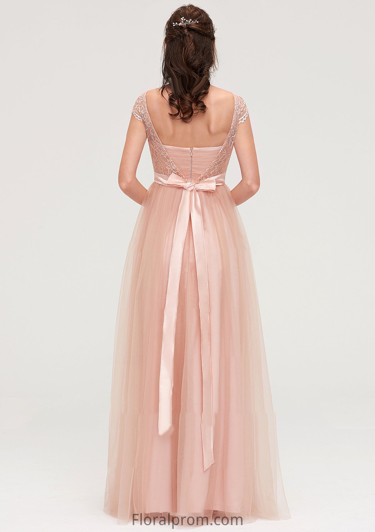 Bateau Sleeveless Tulle A-line/Princess Long/Floor-Length Bridesmaid Dresseses With Sashes Lace Abbie HJP0025427