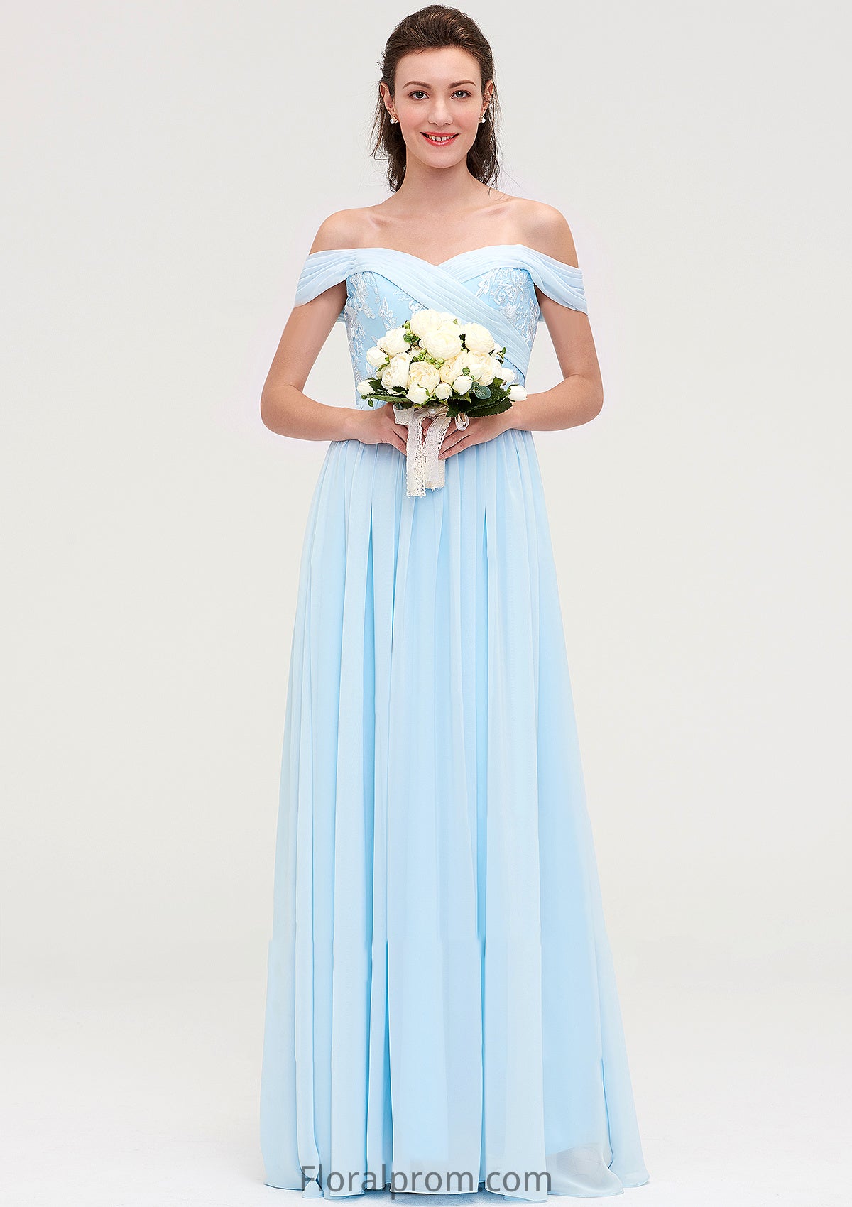 Off-the-Shoulder Sleeveless Chiffon A-line/Princess Long/Floor-Length Bridesmaid Dresseses With Pleated Appliqued Kenzie HJP0025431