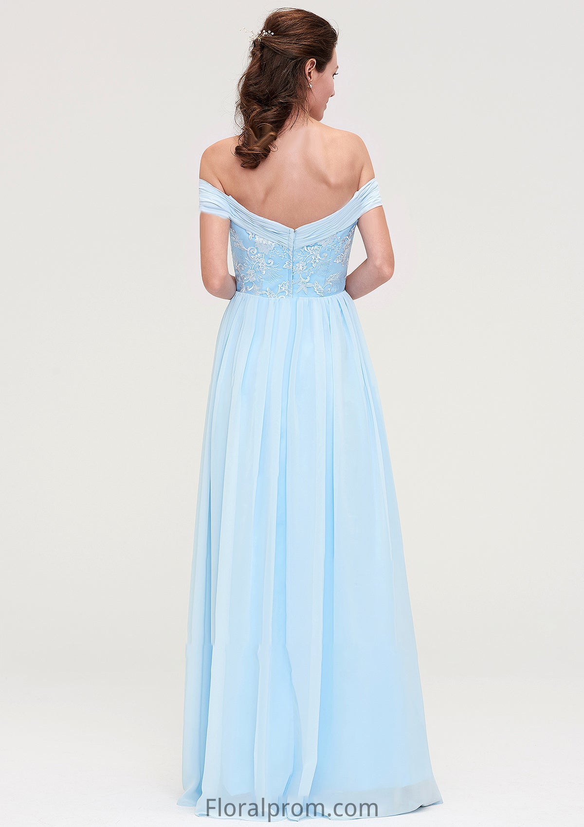 Off-the-Shoulder Sleeveless Chiffon A-line/Princess Long/Floor-Length Bridesmaid Dresseses With Pleated Appliqued Kenzie HJP0025431