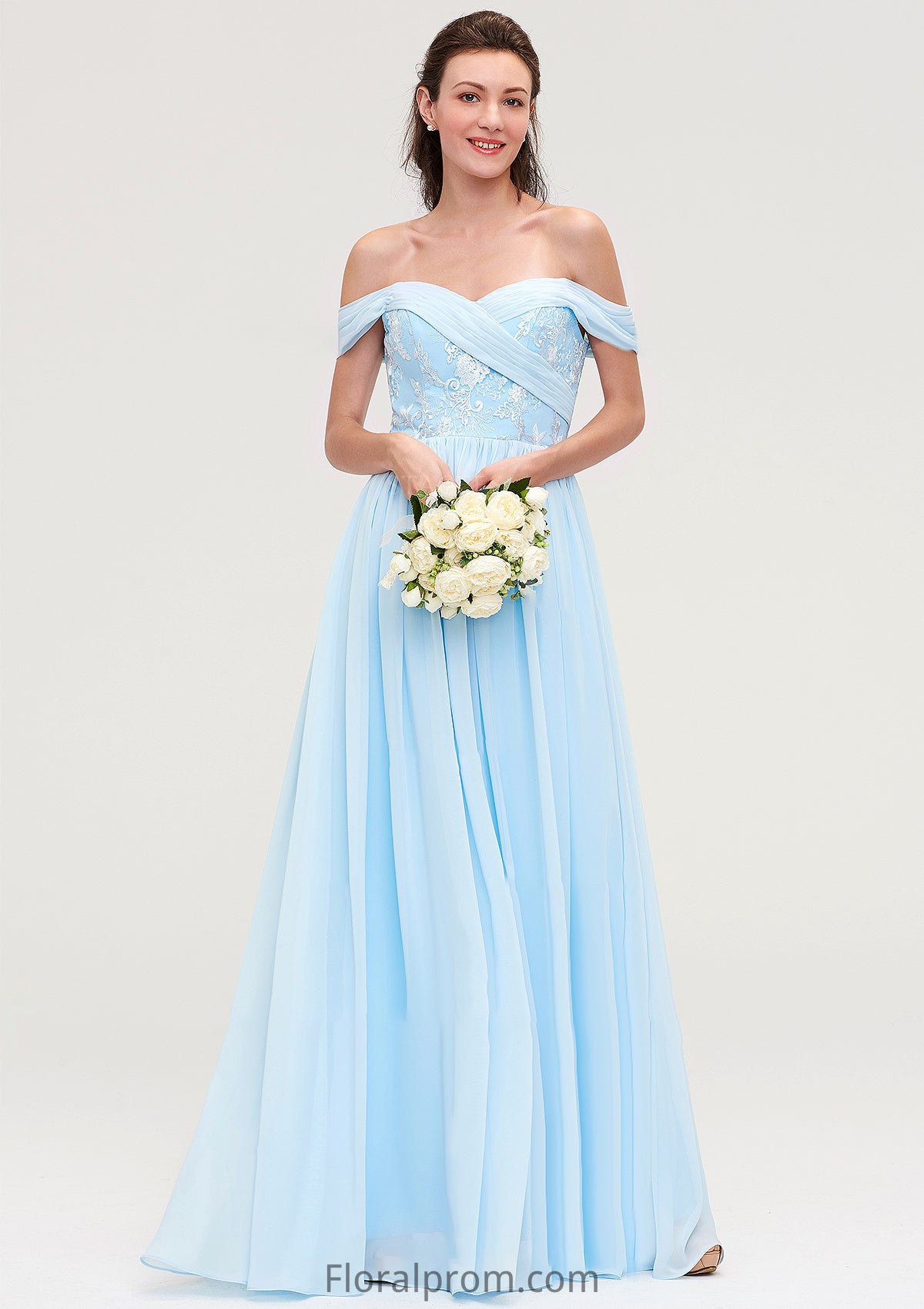 Off-the-Shoulder Sleeveless Chiffon A-line/Princess Long/Floor-Length Bridesmaid Dresseses With Pleated Appliqued Kenzie HJP0025431