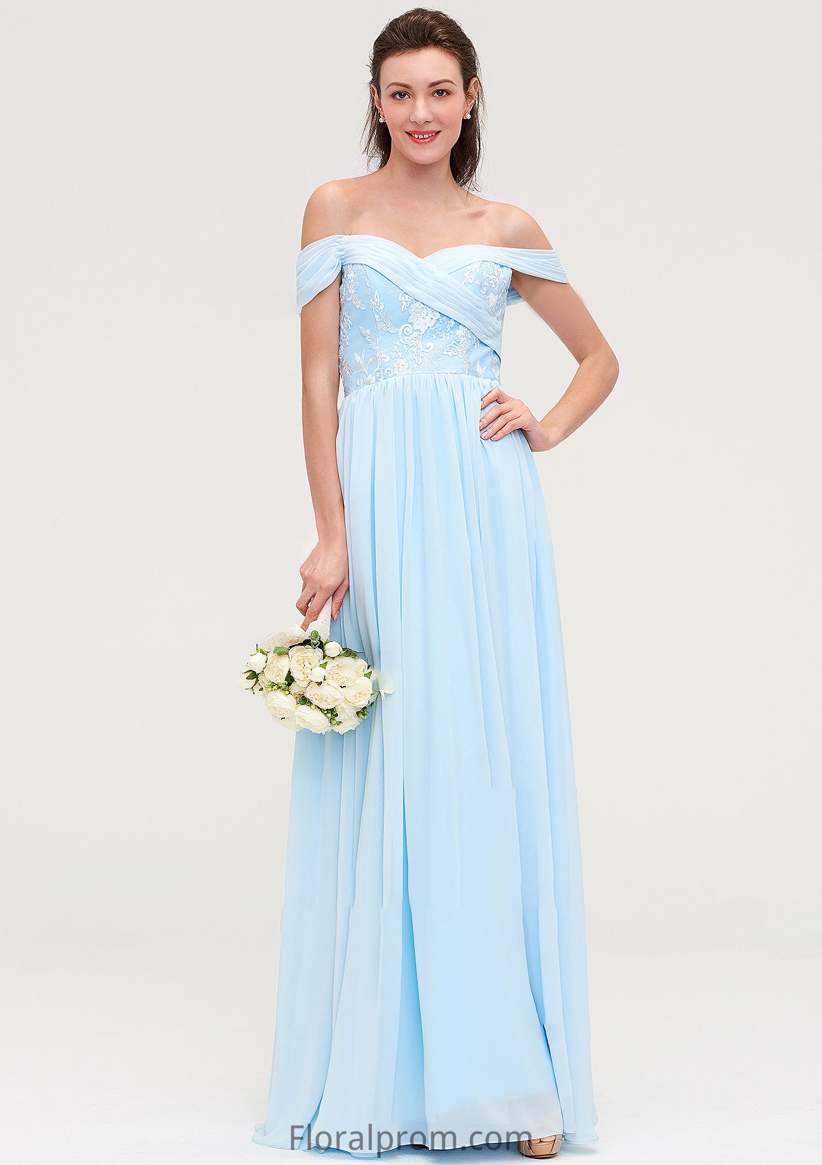 Off-the-Shoulder Sleeveless Chiffon A-line/Princess Long/Floor-Length Bridesmaid Dresseses With Pleated Appliqued Kenzie HJP0025431