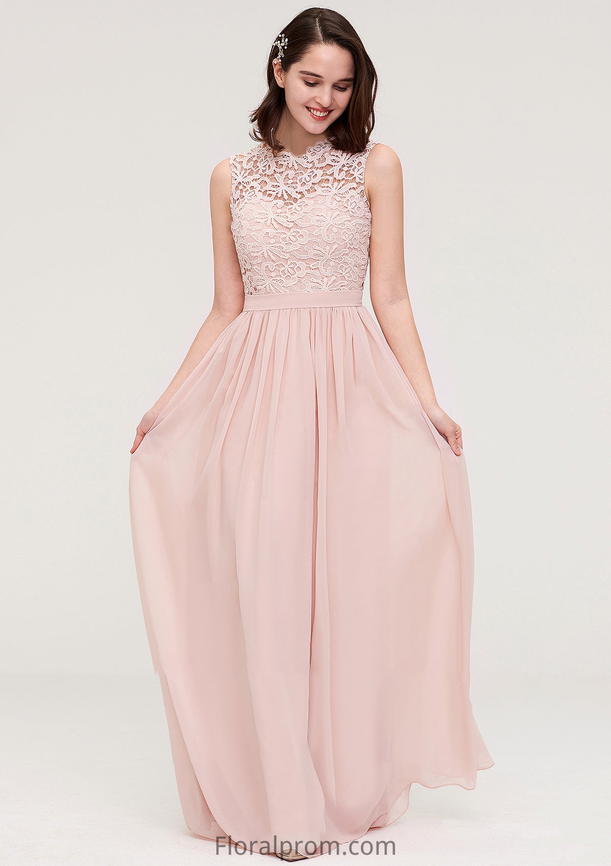 Sleeveless Scalloped Neck Long/Floor-Length Chiffon A-line/Princess Bridesmaid Dresses With Lace Ashlynn HJP0025434