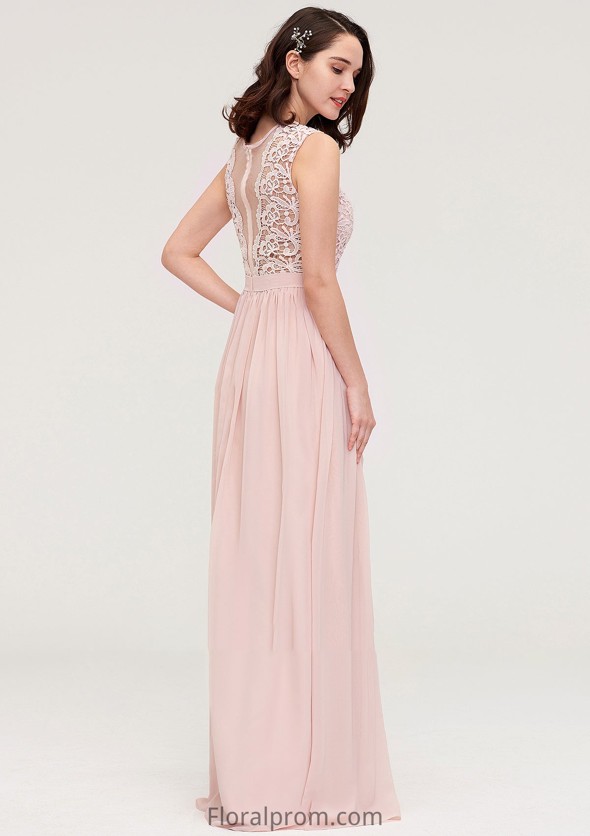 Sleeveless Scalloped Neck Long/Floor-Length Chiffon A-line/Princess Bridesmaid Dresses With Lace Ashlynn HJP0025434