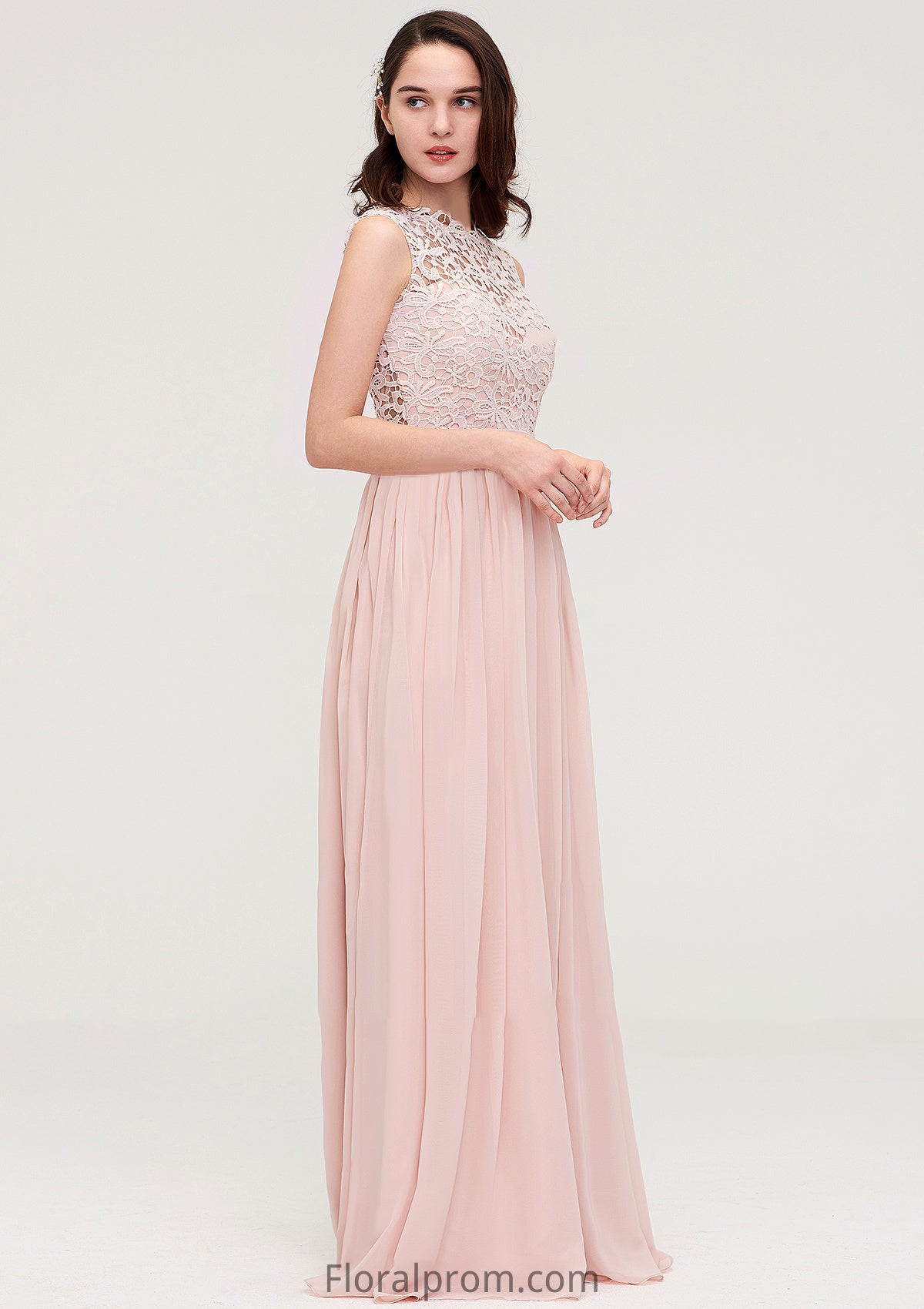 Sleeveless Scalloped Neck Long/Floor-Length Chiffon A-line/Princess Bridesmaid Dresses With Lace Ashlynn HJP0025434