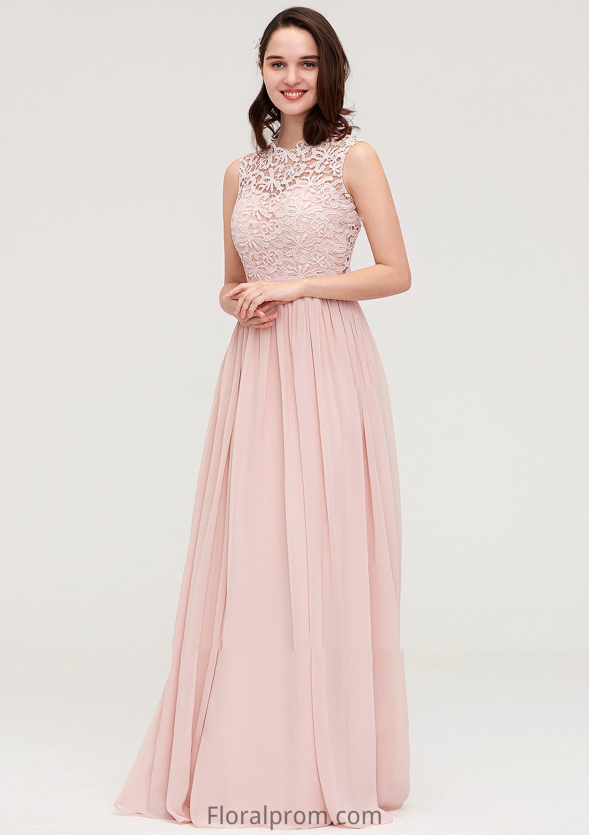 Sleeveless Scalloped Neck Long/Floor-Length Chiffon A-line/Princess Bridesmaid Dresses With Lace Ashlynn HJP0025434