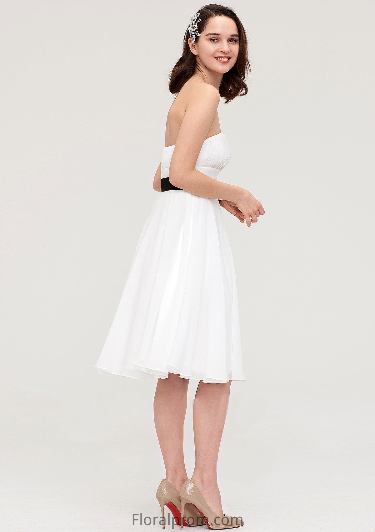 Strapless Sleeveless Knee-Length Chiffon A-line/Princess Bridesmaid Dresses With Pleated Sashes Susanna HJP0025436