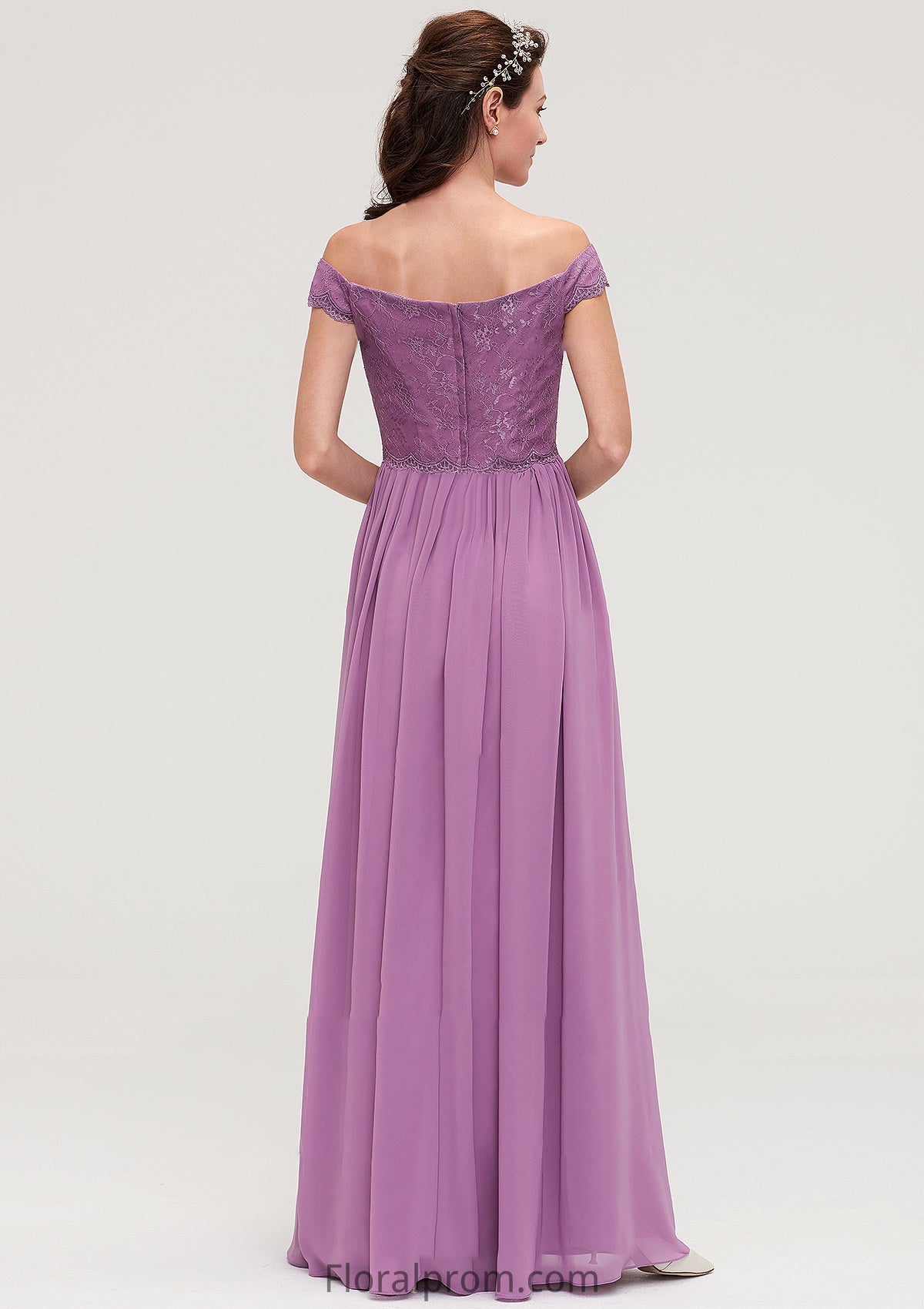 Sleeveless Off-the-Shoulder Long/Floor-Length Chiffon A-line/Princess Bridesmaid Dresseses With Appliqued Alyssa HJP0025442