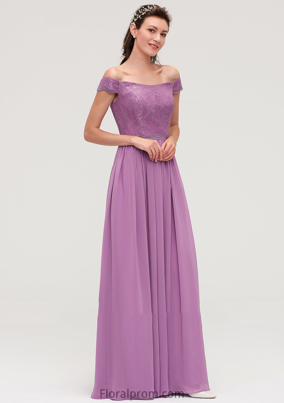 Sleeveless Off-the-Shoulder Long/Floor-Length Chiffon A-line/Princess Bridesmaid Dresseses With Appliqued Alyssa HJP0025442