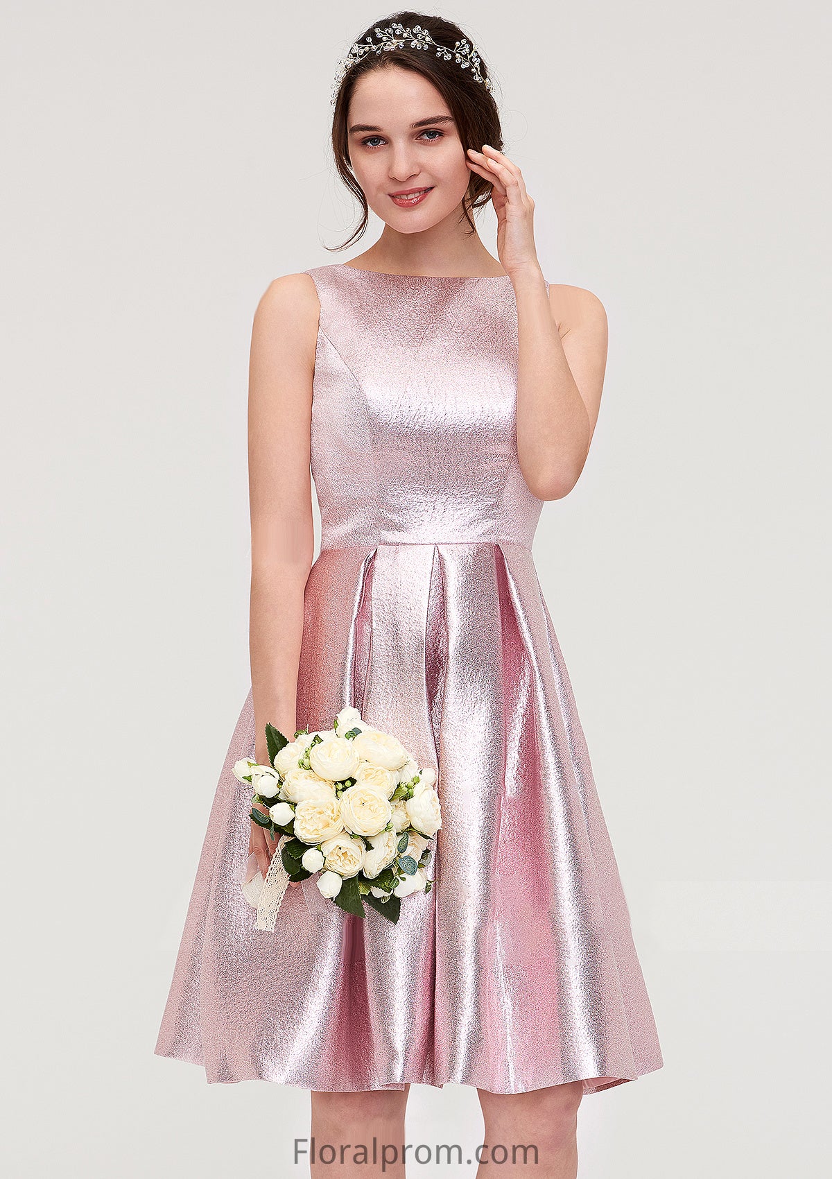 Bateau Sleeveless Taffeta Knee-Length A-line/Princess Bridesmaid Dresses With Ruffles  -   Moriah HJP0025444