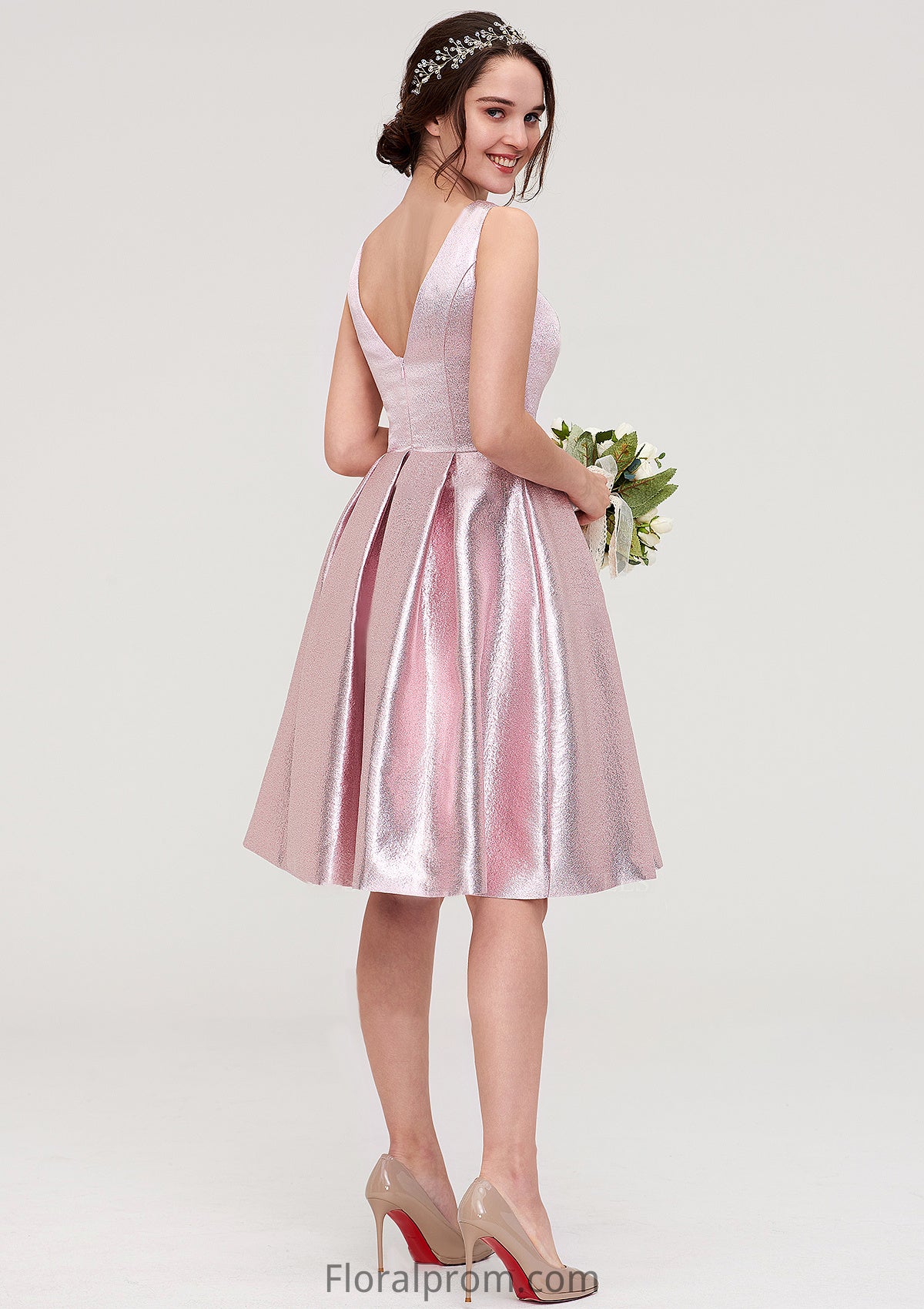 Bateau Sleeveless Taffeta Knee-Length A-line/Princess Bridesmaid Dresses With Ruffles  -   Moriah HJP0025444