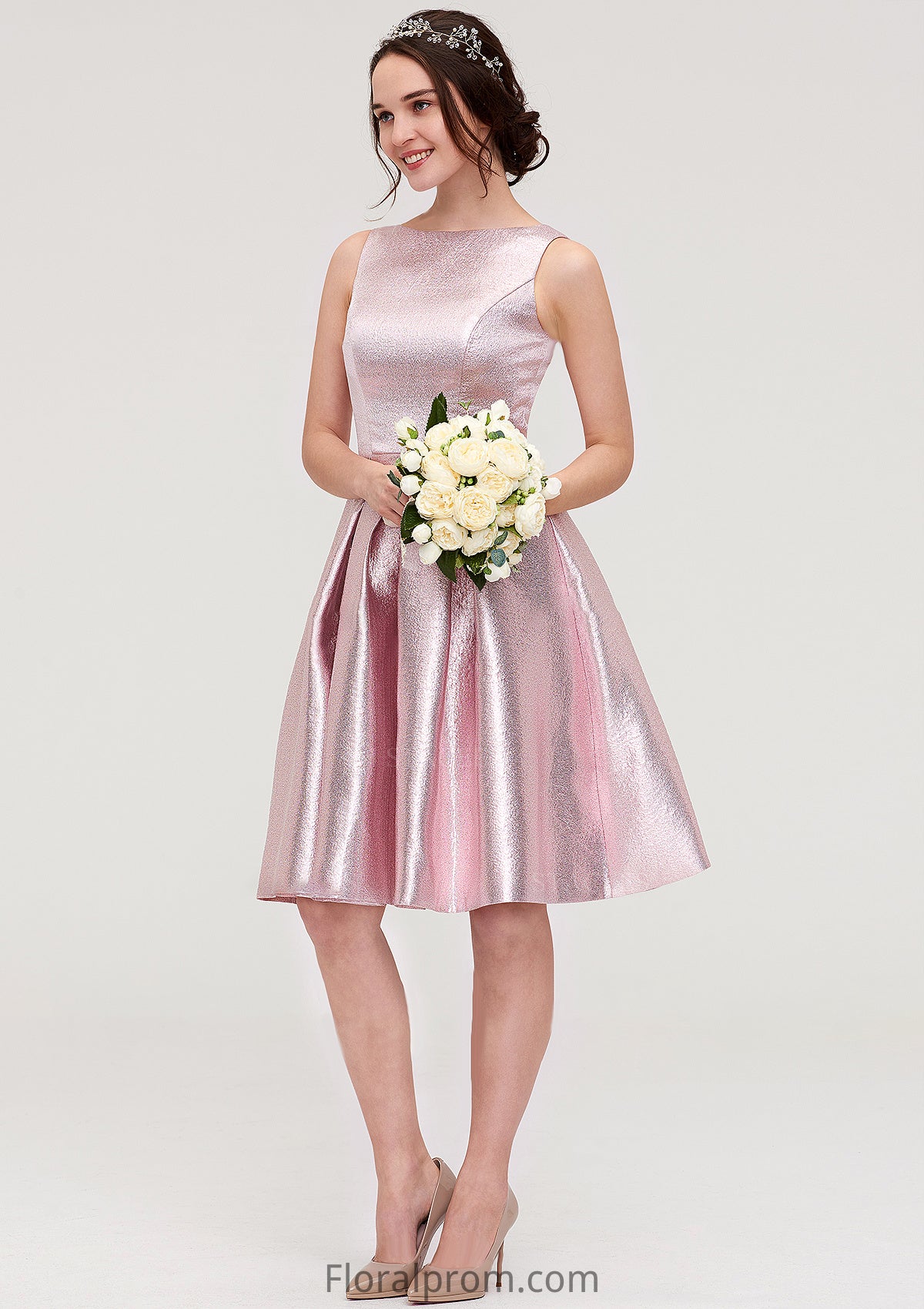 Bateau Sleeveless Taffeta Knee-Length A-line/Princess Bridesmaid Dresses With Ruffles  -   Moriah HJP0025444