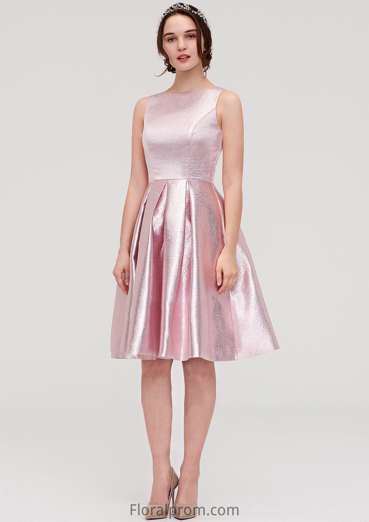 Bateau Sleeveless Taffeta Knee-Length A-line/Princess Bridesmaid Dresses With Ruffles  -   Moriah HJP0025444