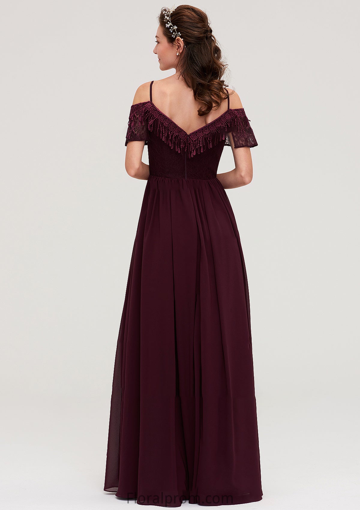 Off-the-Shoulder Sleeveless Chiffon A-line/Princess Long/Floor-Length Bridesmaid Dresseses With Lace Helena HJP0025449