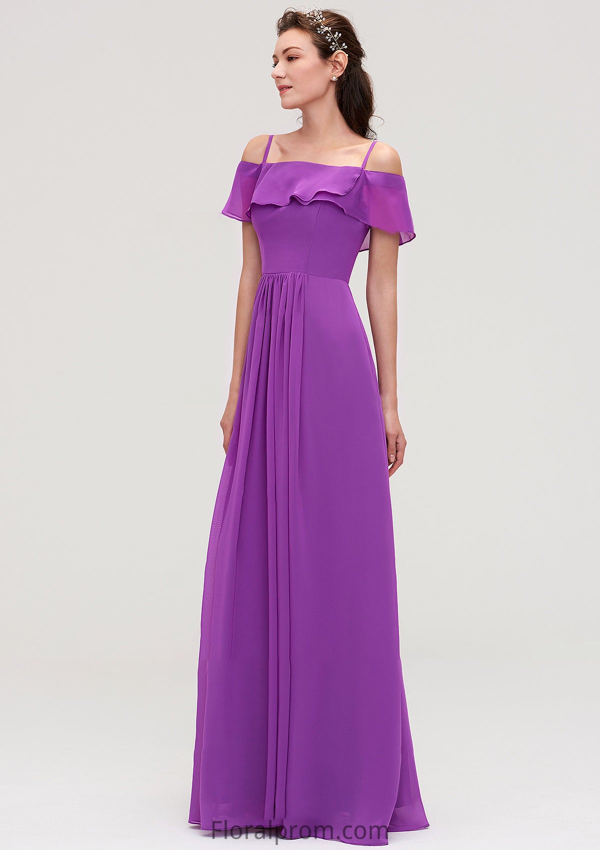 Sleeveless Off-the-Shoulder Chiffon A-line/Princess Long/Floor-Length Bridesmaid Dresseses With Ruffles Yuliana HJP0025452