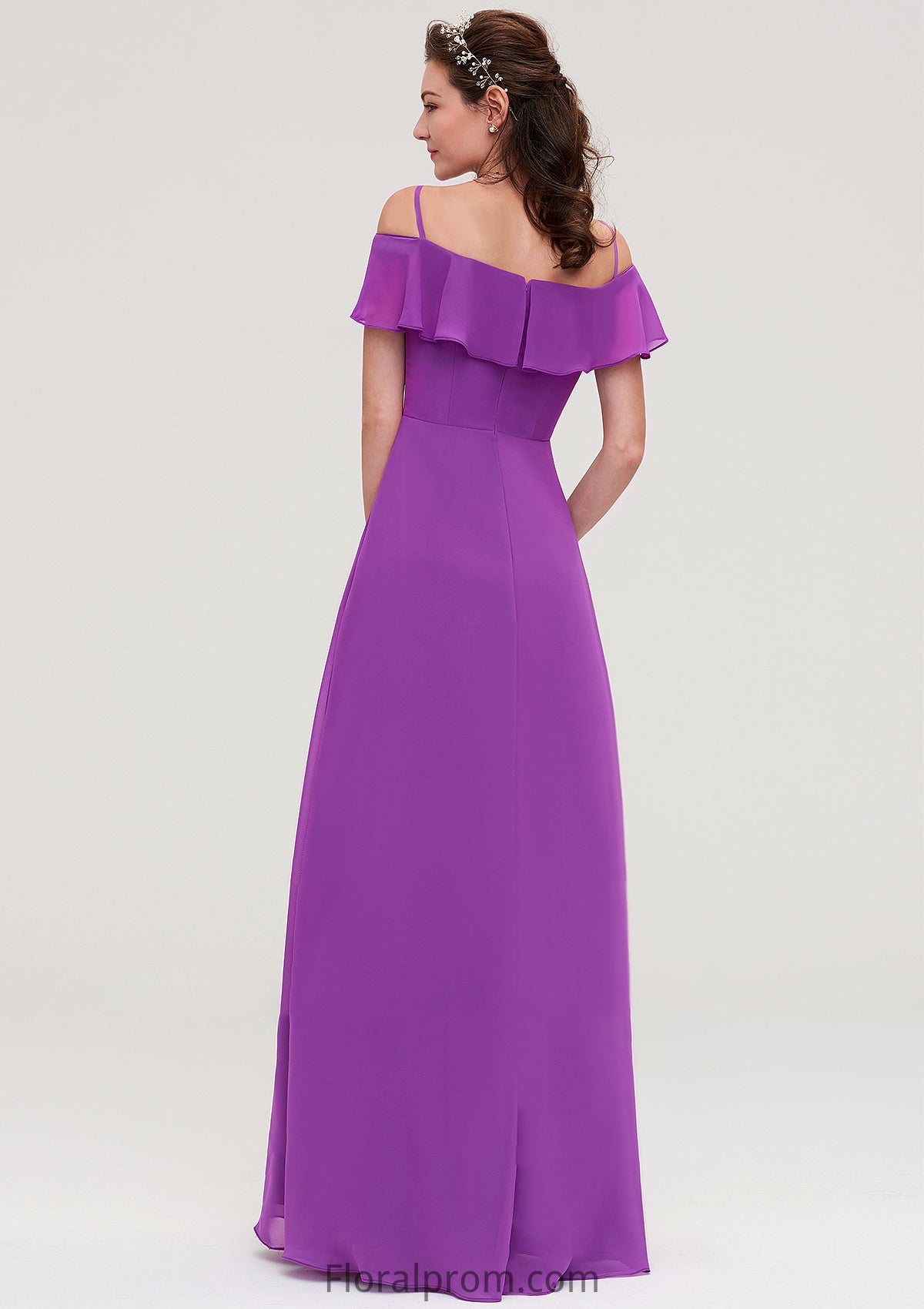 Sleeveless Off-the-Shoulder Chiffon A-line/Princess Long/Floor-Length Bridesmaid Dresseses With Ruffles Yuliana HJP0025452