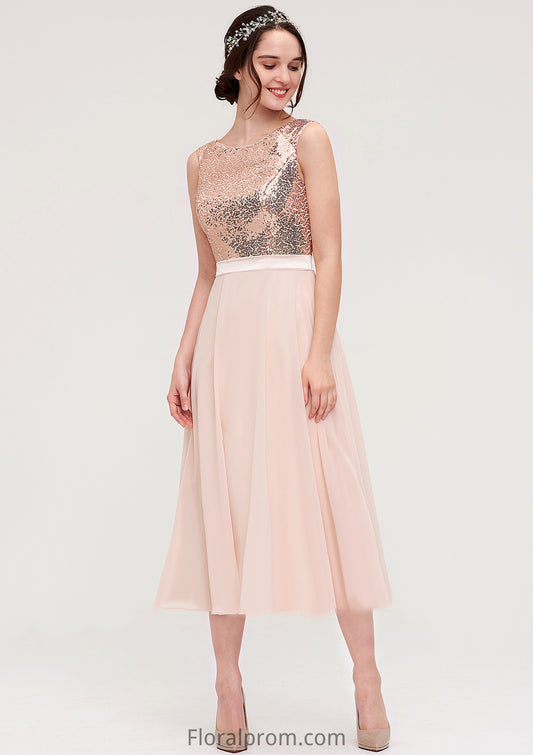 Sleeveless Bateau Chiffon A-line/Princess Bridesmaid Dresses With Sashes Sequins Emma HJP0025454