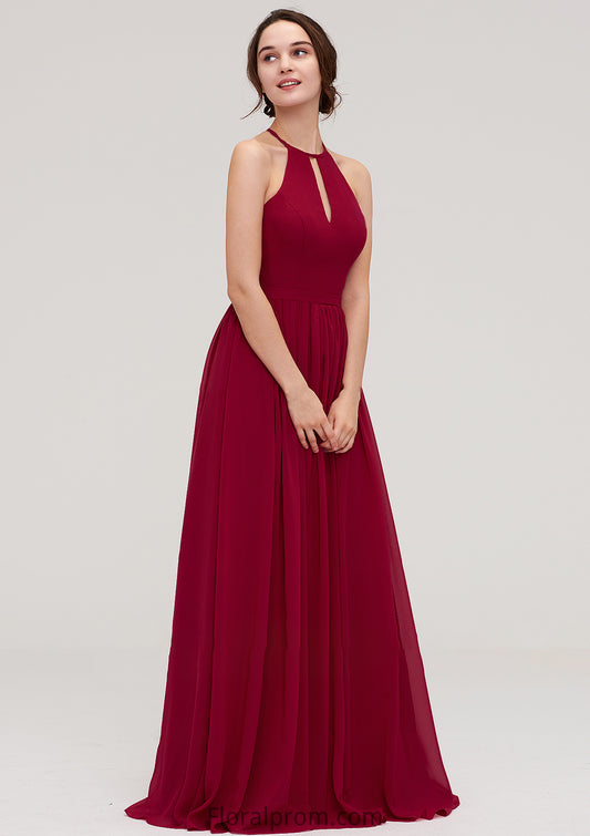 Scoop Neck Sleeveless A-line/Princess Long/Floor-Length Chiffon Bridesmaid Dresseses With Pleated Jean HJP0025456