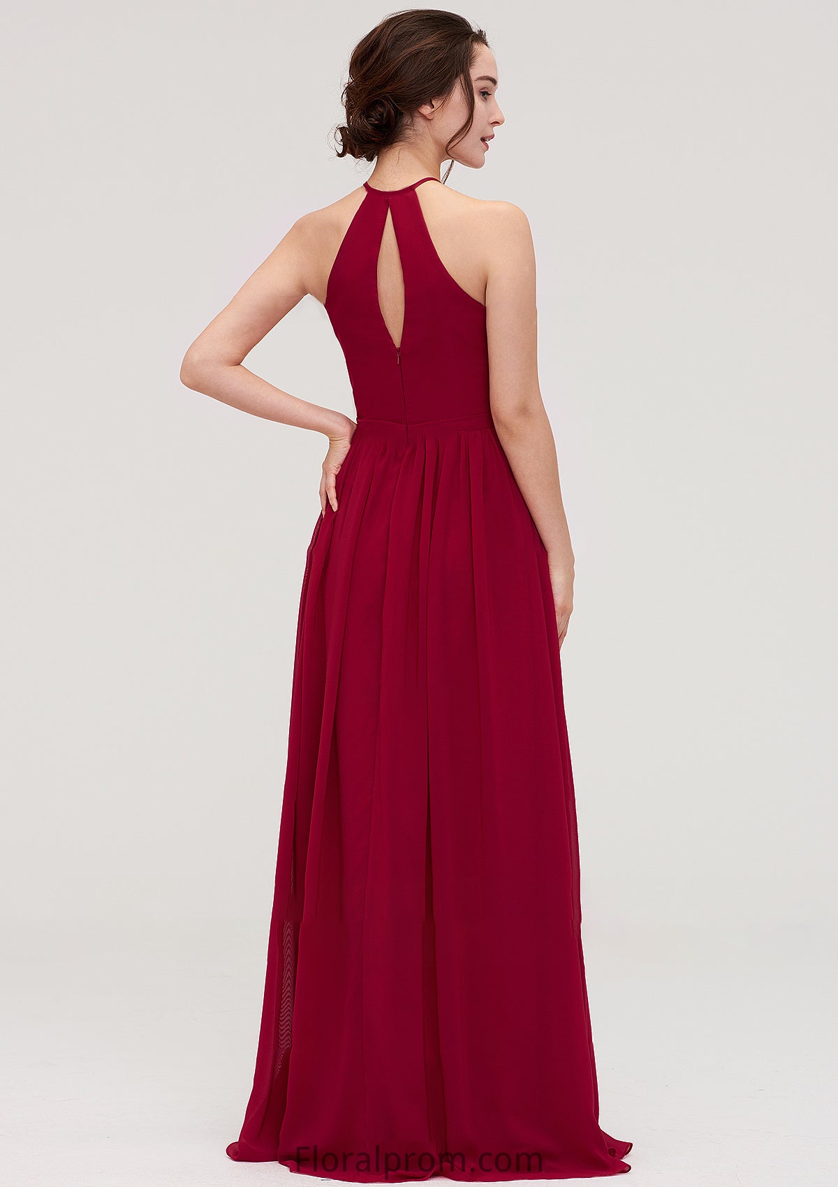 Scoop Neck Sleeveless A-line/Princess Long/Floor-Length Chiffon Bridesmaid Dresseses With Pleated Jean HJP0025456