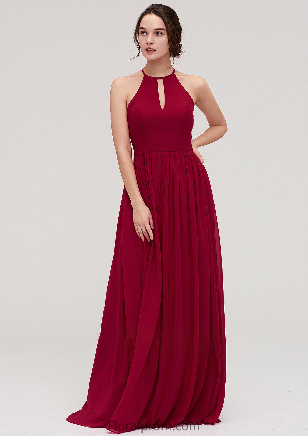 Scoop Neck Sleeveless A-line/Princess Long/Floor-Length Chiffon Bridesmaid Dresseses With Pleated Jean HJP0025456