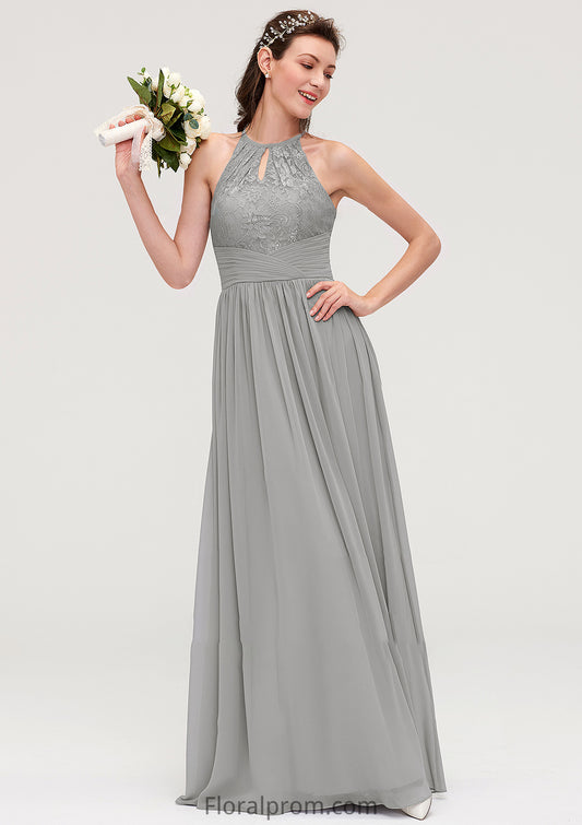 Sleeveless Scoop Neck Chiffon A-line/Princess Long/Floor-Length Bridesmaid Dresseses With Pleated Lace Sahna HJP0025460