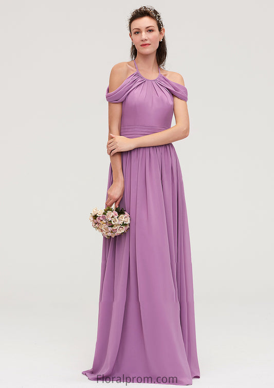 Scoop Neck Sleeveless Chiffon A-line/Princess Long/Floor-Length Bridesmaid Dresseses With Pleated Serenity HJP0025461