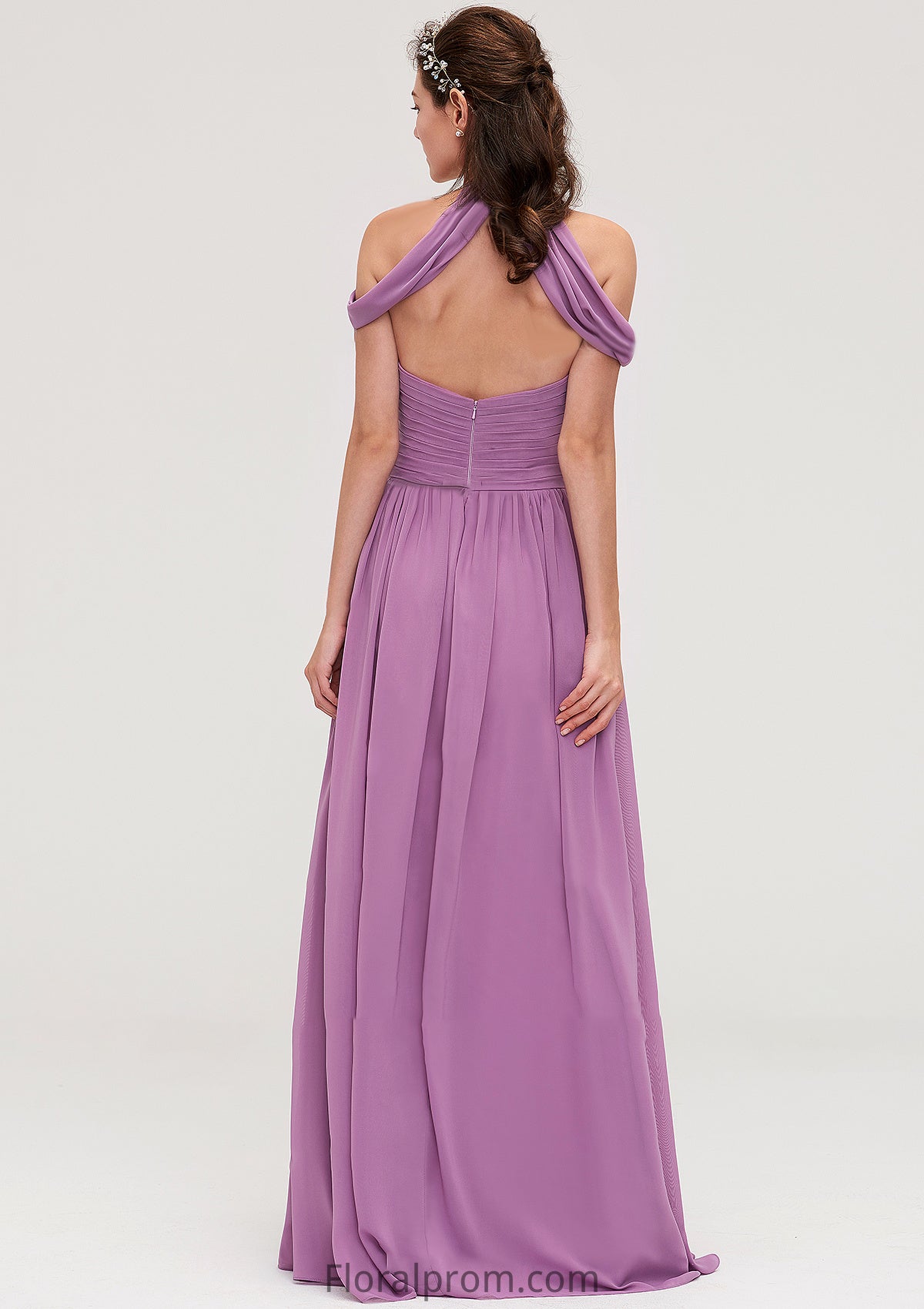 Scoop Neck Sleeveless Chiffon A-line/Princess Long/Floor-Length Bridesmaid Dresseses With Pleated Serenity HJP0025461