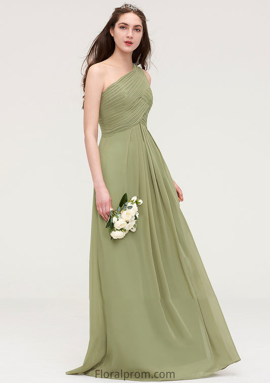 Sleeveless One-Shoulder Long/Floor-Length Chiffon A-line/Princess Bridesmaid Dresses With Pleated Alyson HJP0025463