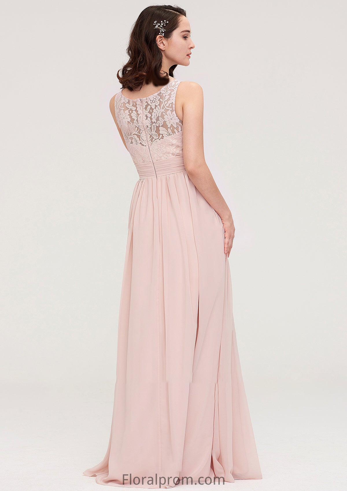 Sleeveless V Neck Long/Floor-Length Chiffon A-line/Princess Bridesmaid Dresses With Pleated Appliqued Lea HJP0025467