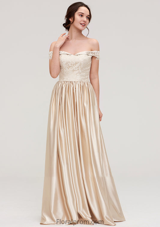 Off-the-Shoulder SleevelessA-line/Princess Charmeuse  Long/Floor-Length Bridesmaid Dresses With Appliqued Sandra HJP0025469