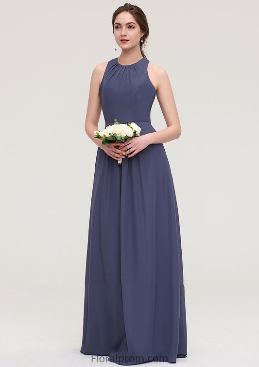 Sleeveless Scoop Neck ong/Floor-Length Chiffon A-line/Princess LStormy Bridesmaid Dresses With Pleated Nadine HJP0025470