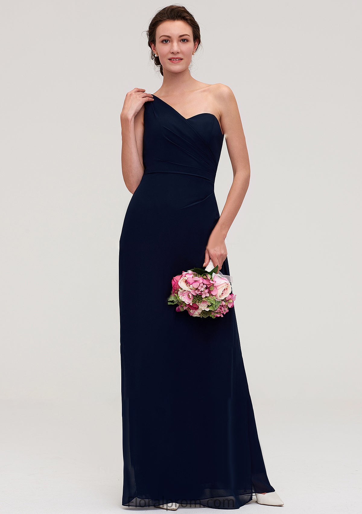 Sleeveless One-Shoulder A-line/Princess Chiffon Long/Floor-Length Bridesmaid Dresses With Pleated Leanna HJP0025475